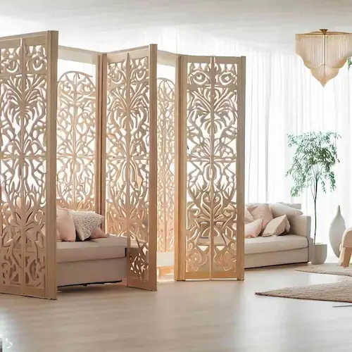 use decorative room dividers to hide the back of reclining couch
